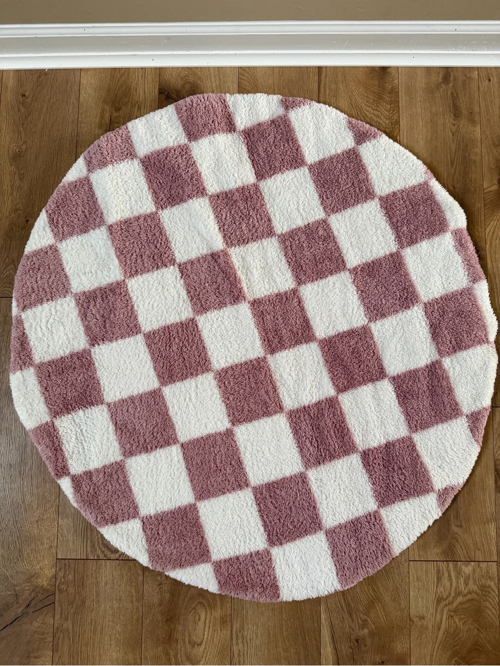 Plush Pink and White Checkered Round Baby Play Activity Mat Newborn Infant